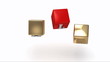 MLM inscription white letters on gold and red cubes rotating