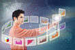 Businessman choose graph on touchscreen