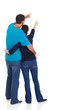 rear view of young couple pointing