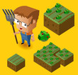 Vector: Farmer kid and his farm Farmer kid and his farm