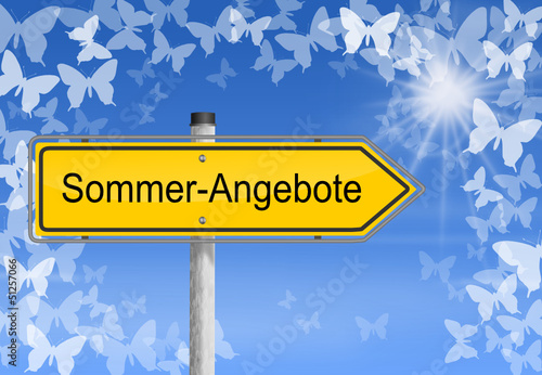 Vector: Schild Sommer Angbeot Schmetterlinge Schild Sommer Angbeot Schmetterlinge