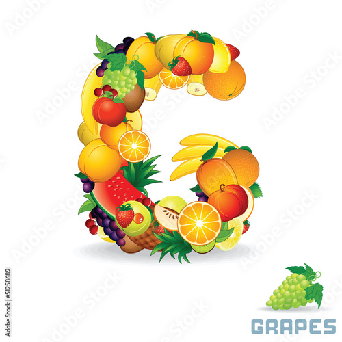 Vector: Vector Alphabet From Fruit. Letter G Vector Alphabet From Fruit. Letter G