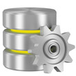 Database icon with yellow elements and cogwheel