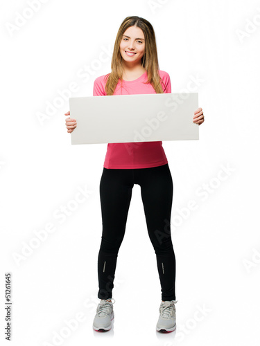 Photo: Young Woman Holding Blank Placard Young Woman Holding Blank Placard