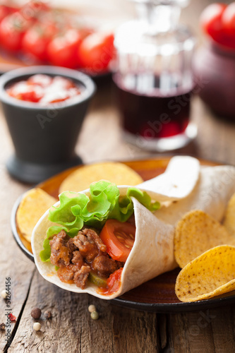 Photo: tortilla wraps with meat and vegetables tortilla wraps with meat and vegetables
