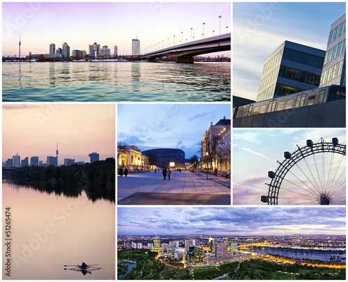Photo: Collage of the modern way of Vienna at dusk Collage of the modern way of Vienna at dusk