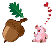 Pig and a large acorn