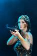 Beautiful woman holding weapon