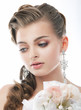 Love. Sophisticated Woman with Bouquet of Flowers. Freshness