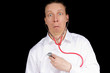 Photo: Selbstdiagnose - Mann mit Stethoskop in Panik Selbstdiagnose - Mann mit Stethoskop in Panik