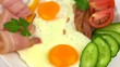 Plate with fried eggs. Close-up