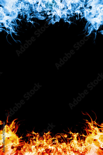 Photo: Red and blue fire. Red and blue fire.
