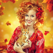 Autumn Woman Fashion Portrait. Fall. Beautiful Girl.