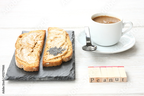 Photo: Toast and coffee with stamps Toast and coffee with stamps