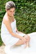 Woman taking a bubble bath