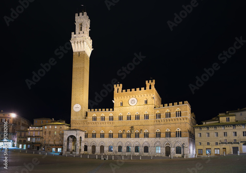 Photo: Siena night photo. Piazza del Campo and Mangia tower. Italy Siena night photo. Piazza del Campo and Mangia tower. Italy