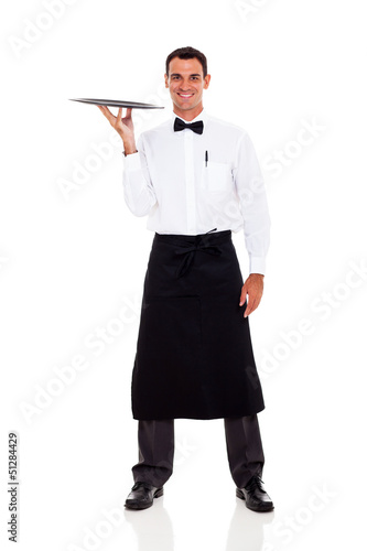 Photo: happy waiter isolated on white happy waiter isolated on white