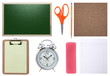 Chalkboard, Paper, Scissors, Pencil and Corkboard Isolated