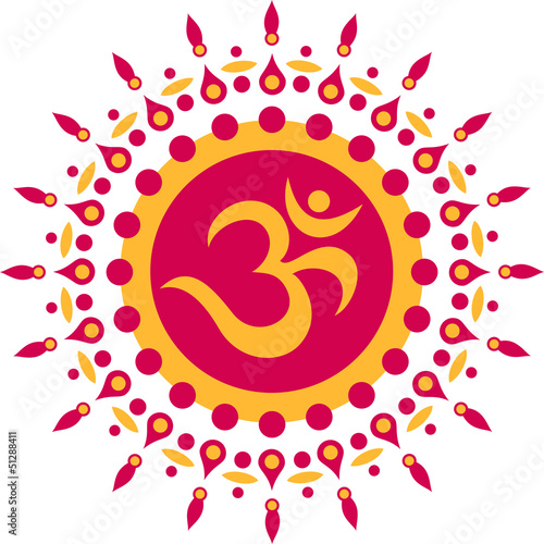 Vector: OM Mantra Symbol, Blumen, Aum, Buddhismus OM Mantra Symbol, Blumen, Aum, Buddhismus