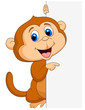 Cute monkey with blank sign