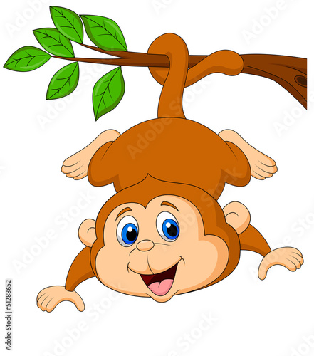 Vector: Cute monkey hanging on a tree branch Cute monkey hanging on a tree branch