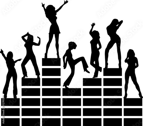 Vector: Equalizer, Musik, Disko, Tanzende Mädchen, Club Equalizer, Musik, Disko, Tanzende Mädchen, Club