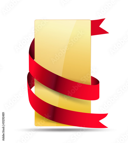 Vector: golden card with red ribbon golden card with red ribbon