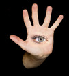 eye in hand in the black background