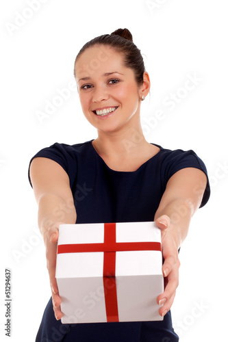 Photo: Happy woman with gift box Happy woman with gift box