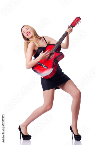 Photo: Woman playing guitar isolated on the white Woman playing guitar isolated on the white