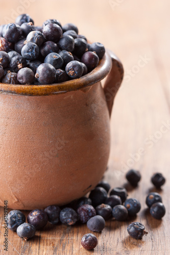 Photo: Pile of juniper on ceramic bowl Pile of juniper on ceramic bowl