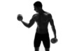 muscle model guy exercise over white background.