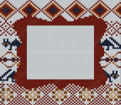 Vector: Knitted folk background with frame for your text Knitted folk background with frame for your text
