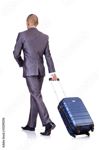 Photo: Businessman with luggage on white Businessman with luggage on white