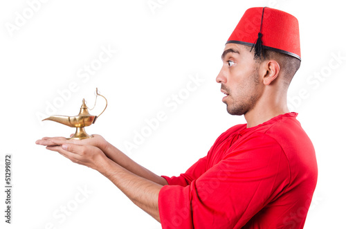 Photo: Turkish man with lamp on white Turkish man with lamp on white