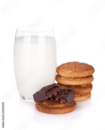 Photo: Glass of milk, cookies and chocolate Glass of milk, cookies and chocolate