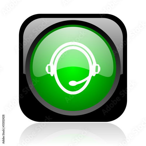 Illustration: customer service black and green square web glossy icon customer service black and green square web glossy icon