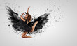 Woman floating   on dark wings