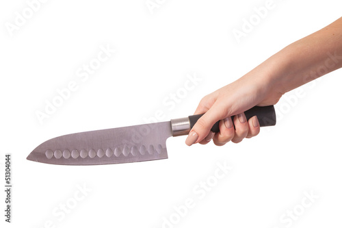 Photo: Hand is holding a kitchen kinfe isolated Hand is holding a kitchen kinfe isolated