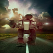Illustration: mecha war on the road mecha war on the road