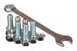 Screw bolts, nuts and spanner