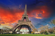 Paris - La Tour Eiffel. Wonderful sunset colors in winter season
