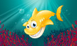 A yellow shark smiling under the sea