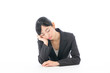 사진:a young asian businesswoman on white background a young asian businesswoman on white background