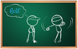 A board with a sketch of two golf players