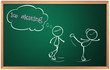 A blackboard with a drawing of two people ice skating