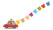 A red car with hanging clothes