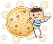 A boy with a slice of pizza