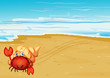 A Red Crab With A Shell At The...