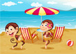 A beach with two monkeys
